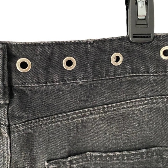 All Saints Lila Black Denim Grommet Frayed Hem Mini Skirt size 10 - Picture 4 of 5
